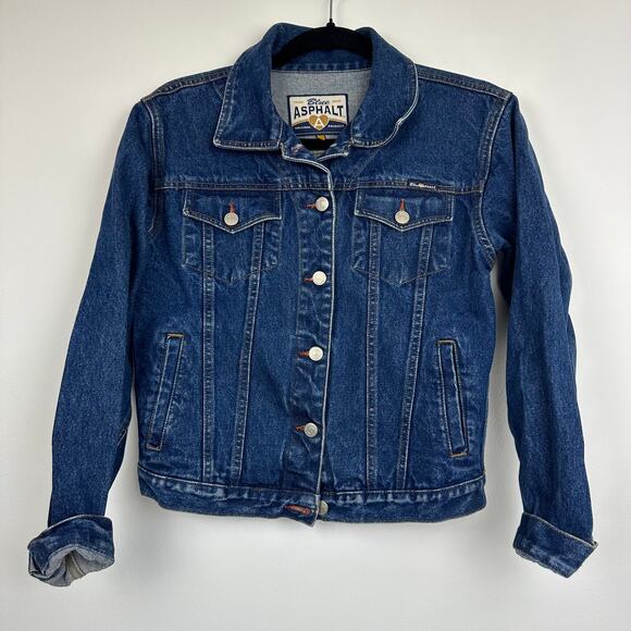 Vintage Blue Asphalt Womens Classic Button-Up 90s Cotton Denim Blue Jacket Small - Picture 1 of 11